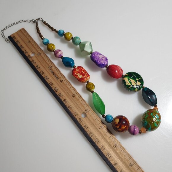 Multicolor Chunky Bead Adjustable Necklace 18 Inches Statement Jewelry Chain Lob - Picture 4 of 4